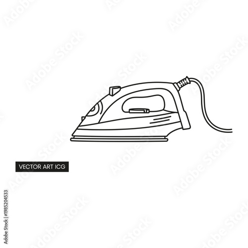 Linear vector graphic icon of a modern clothing steam iron side view