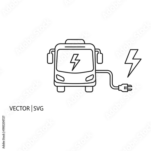 Electric bus charging line icon for sustainable transportation concept