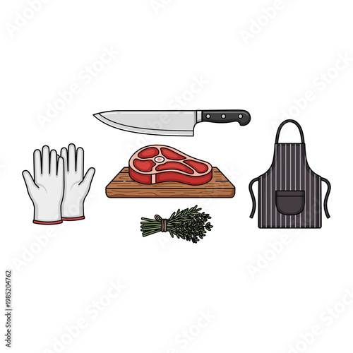 Professional chef and butcher equipment set