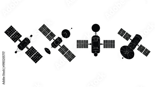 An illustration depicts multiple satellites orbiting Earth in space.