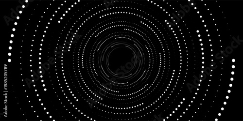 Halftone circular dotted frames set. Circle dots texture isolated on white background. Spotted spray texture. Vector abstract design element spiral circle