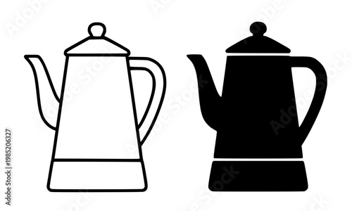 Percolator minimalist icon, outline and silhouette, for beverage design