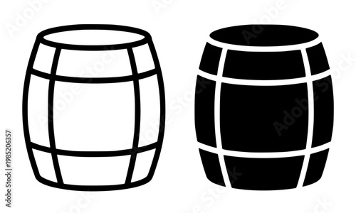 Barrel minimalist icon, in outline and silhouette design