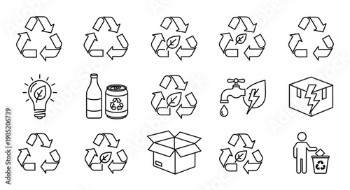 Hand drawn recycling and eco symbol icons set.