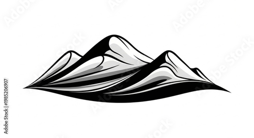Hand Drawn Monochrome Mountain Range Illustration.