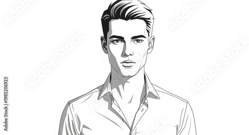 Hand Drawn Male Portrait Sketch Ink Illustration.