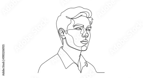 Hand Drawn Male Portrait Line Art Study.