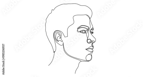Hand Drawn Male Profile Face Line Art Sketch.