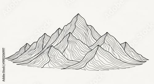 Hand drawn ink mountain range with jagged peaks.