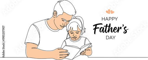 Father and Daughter Reading Book Art