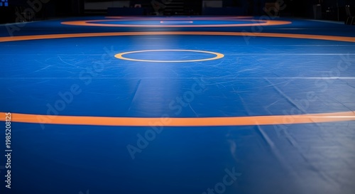 Wrestling Mat Clean Blue Surface with Orange Lines for Competition