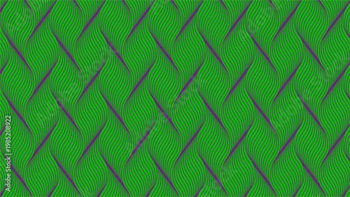 Seamless abstract green and purple wavy line pattern with elegant braided rope texture background.