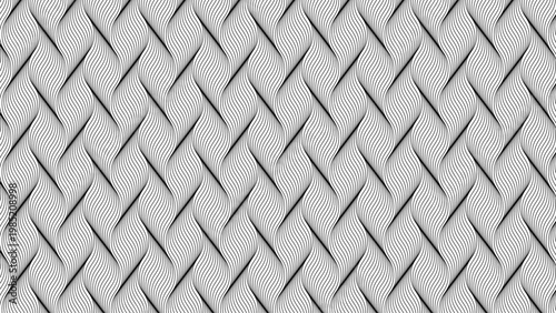 Seamless abstract black and white wavy line pattern with elegant braided rope texture background.