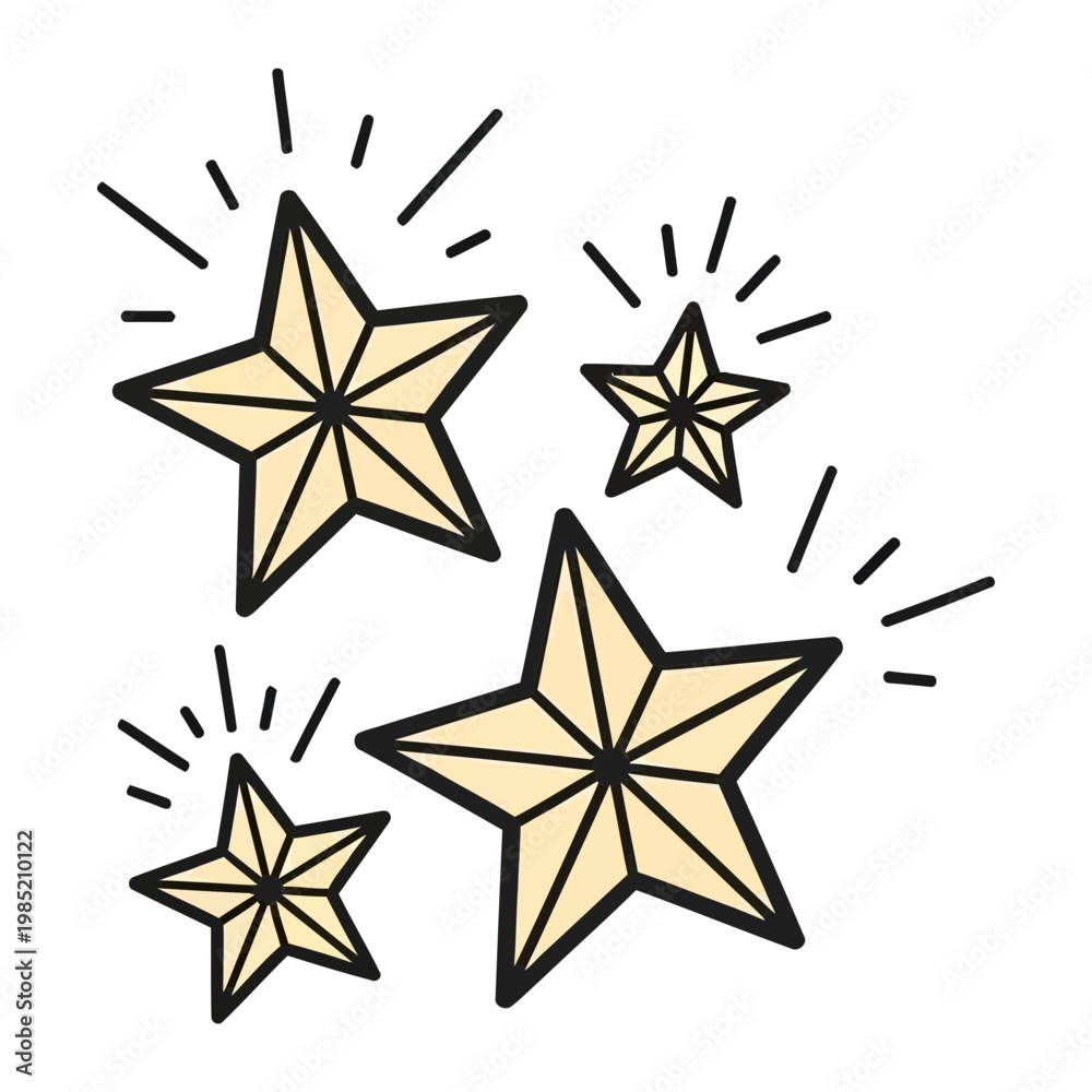 Obraz premium Hand-drawn stars with sparkle effects with each star emits radiating lines