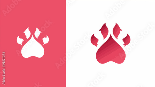 Stylized graphic illustration of a vibrant animal paw print, perfect for pet-related branding, a cute mascot logo, or a playful icon representing companionship and wild nature