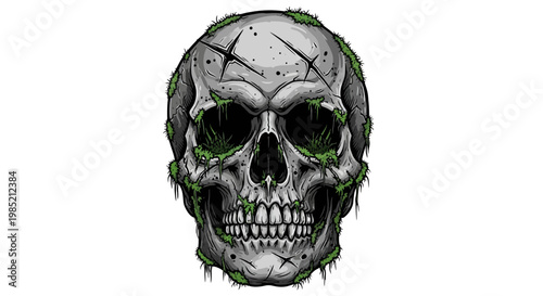 Gritty Skull with Moss and Cracks