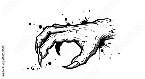Monster Claw Hand Emerging with Ink Splatter