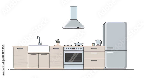 Modern Kitchen Interior Design Illustration.