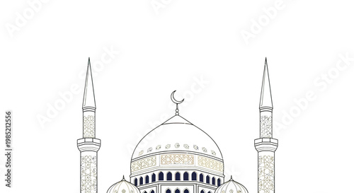 Mosque Dome and Minarets Illustration Detail.