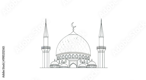 Mosque Architecture with Dome and Minarets 1.