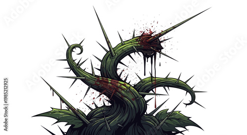 Vicious thorny plant with blood, horror concept