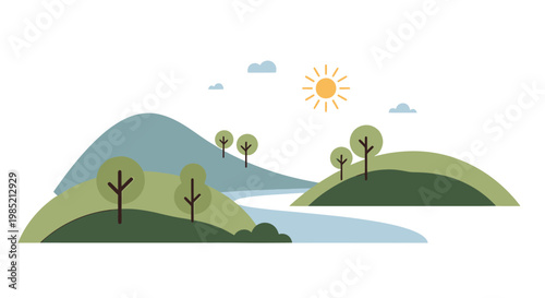 Serene Landscape with Hills and Trees.