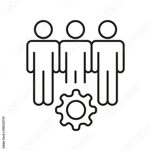 Team with Gear Settings Icon.Three People Gear Management Icon.Human Resource Gear Icon..eps