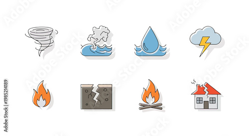 Weather and Disaster Icons Set Illustration.