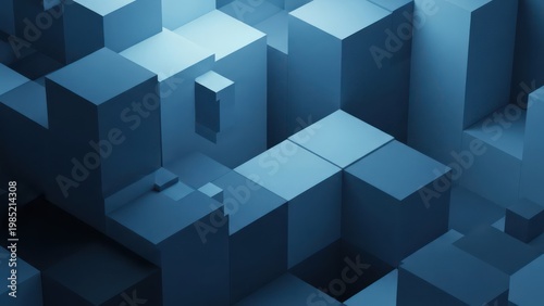 Blue 3D geometric block structure.