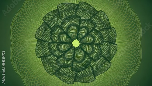 Green floral mandala design pattern.