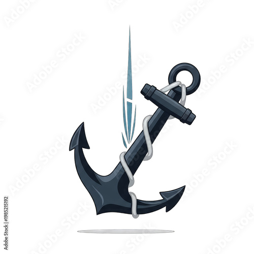 Nautical Anchor with Rope and Water Splash - Maritime Symbol