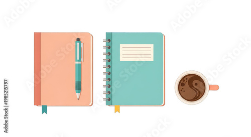 Notebooks and Coffee Cup - Minimalist Desk Setup for Planning and Work