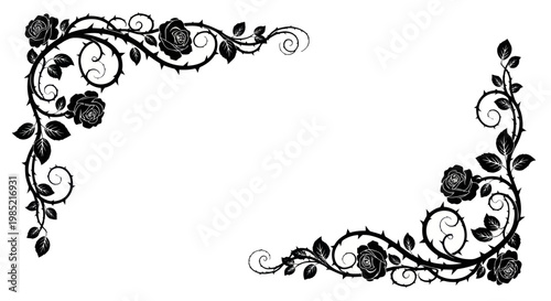 Black Rose Swirls Corner Ornate Design Element