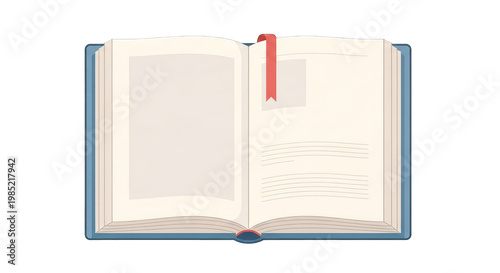 Open Book with Blank Pages and Red Bookmark, Education and Reading Concept