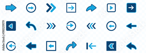 A collection of vibrant blue arrow and directional icons are displayed representing various movement and navigation options high quality professional detailed modern elegant