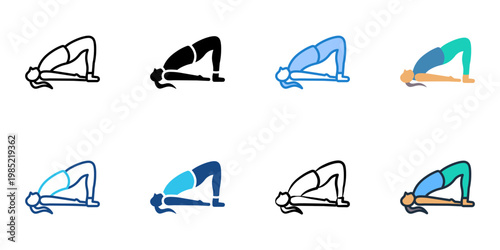 Bridge Pose icons set multiple style collection. Editable stroke 
