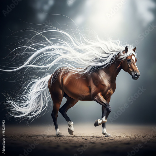 horse mane flowing and blending into wind-like abstract motion lines