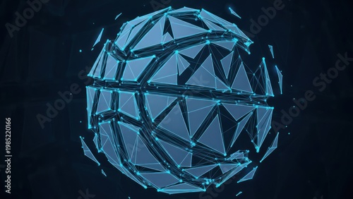 Blue geometric globe technology concept.