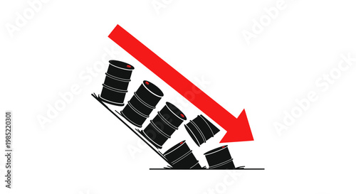Falling Oil Barrels with Downward Red Arrow, Economic Decline Concept