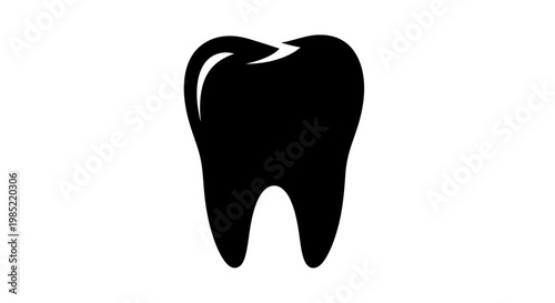 Black Tooth Silhouette Icon on White Background, Dental Care Symbol
