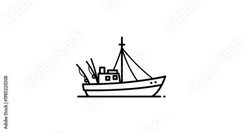 Fishing Boat Icon Line Art Minimalist Vector Illustration