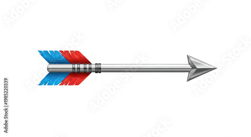 Silver Arrow with Red and Blue Fletching Isolated on White Background