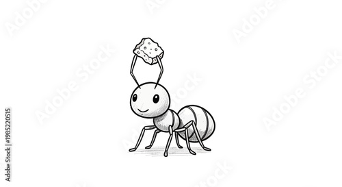 Cute ant carrying a crumb