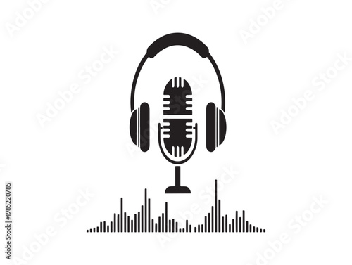 Podcast logo design headphones combined with microphone and sound wave graphic