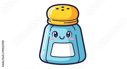 Cute Kawaii Salt Shaker Character with Smiling Face, Isolated on White Background
