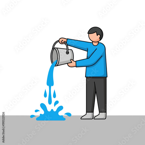 Man Pouring Water from Bucket