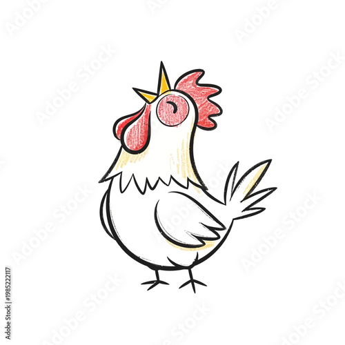 Cute cartoon rooster crowing with a crown