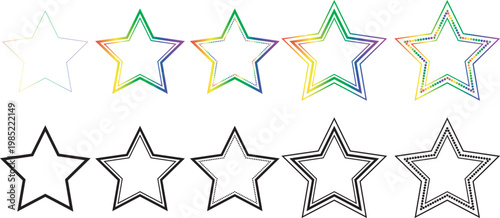 Five rainbow gradient stars and five black outline stars