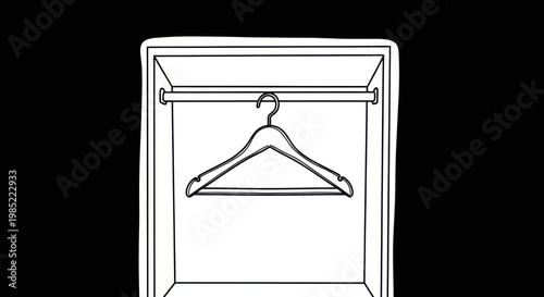 Empty Clothes Hanger in Open Wardrobe, Minimalist Line Art Illustration