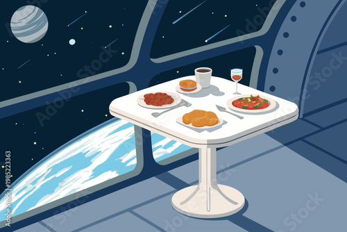 Space Tourism Dining Experience With Floating Tabl
